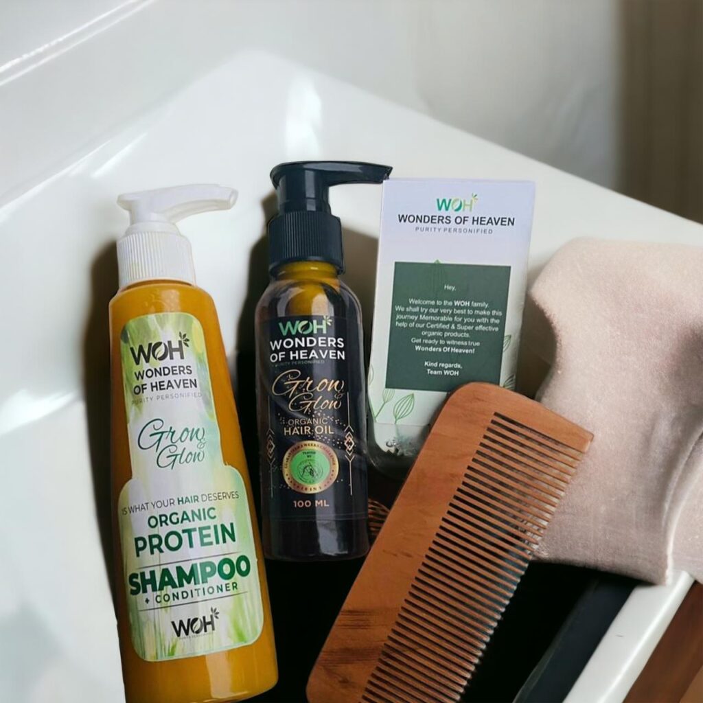 Protein Shampoo+ Grow&Glow Hair Oil+ Wooden Frizz Free Comb